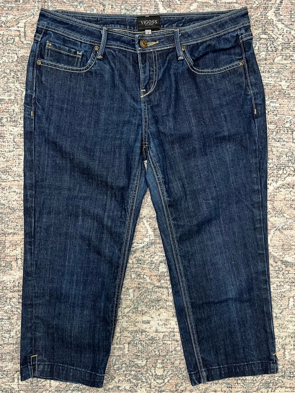 VIGOSS Classic Capri Jeans Womens 7 Dark Wash Embroidered Pockets
